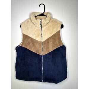 ANDTHEWHY Sherpa Color Block Zip up Fleece Vest, L